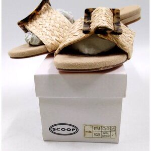 Scoop Womens Ladies Tan Rolie Woven Flat Raffia/Tortoise Buckle Sandals Sz 7 NEW